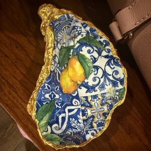 Decorative handmade Blue and Gold Lemon oyster dish